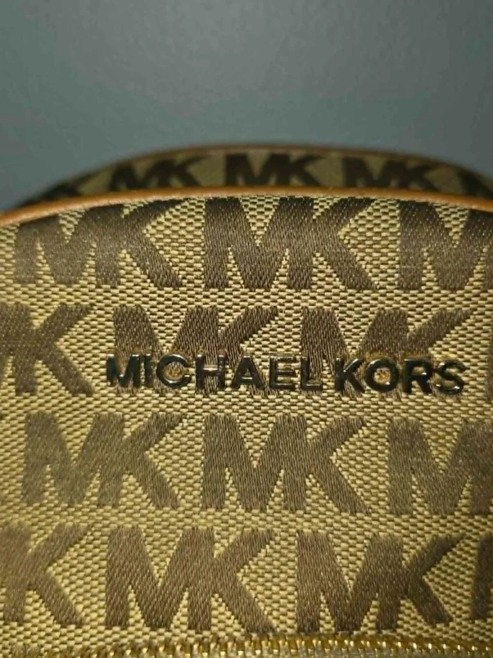 Michael Kors MK Signature Jacquard Small Backpack Brown Tan Leather Trim
